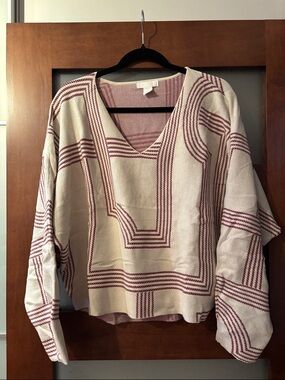 H&M Cream Sweater with Burgundy Geometric Stripes